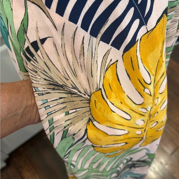 ECI New York Sleeveless Collared Button Down Tie Waist Midi Palm Dress Sz 6 - Picture 3 of 6